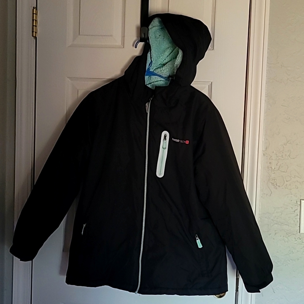 Swiss Tech, black and aqua, winter,hooded,jacket. Women's small